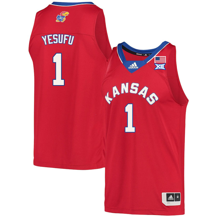 Men #1 Joseph Yesufu Kansas Jayhawks College Basketball Jerseys Sale-Red
